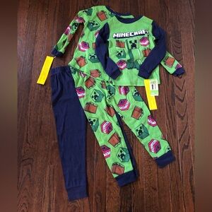 Minecraft Boys 6 Green/Navy Blue 4-Piece Long-Sleeves/Pants Cotton Pajama Set